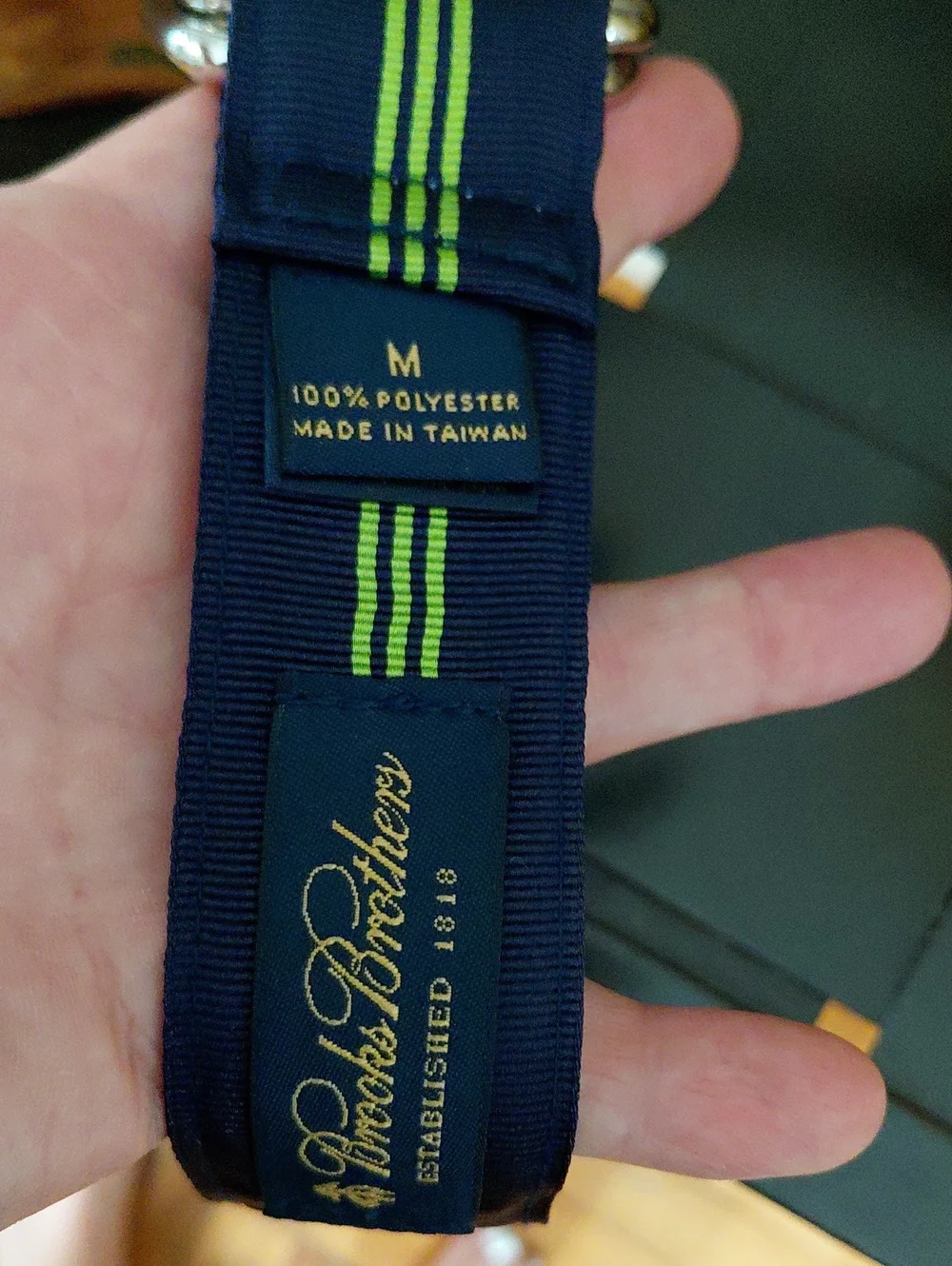 Brooks Brothers Green And Navy Blue Ribbon Double D Ring Belt